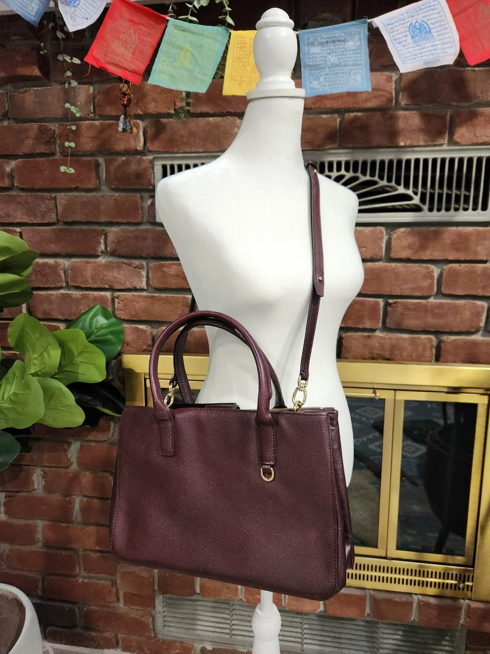 Banana Republic Structured Lady Bag Burgundy Leather Satchel Crossbody EUC